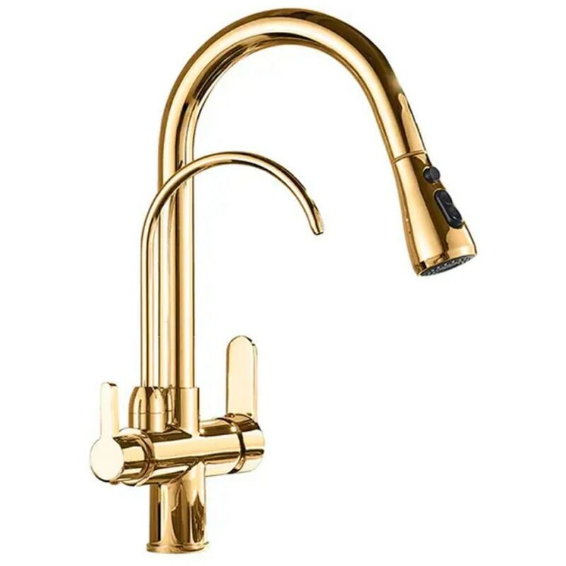 foto del prodotto rosmmel rubinetto osmosi inversa a 3 vie, estraibile, linee curve serie apolo oro