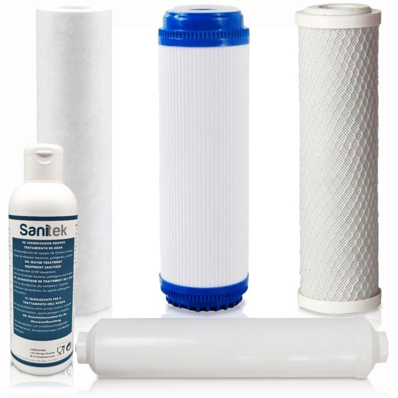 foto del prodotto rosmmel set di 4 filtri acqua per osmosi inversa universale 5 stadi. include un disinfettante sanitek