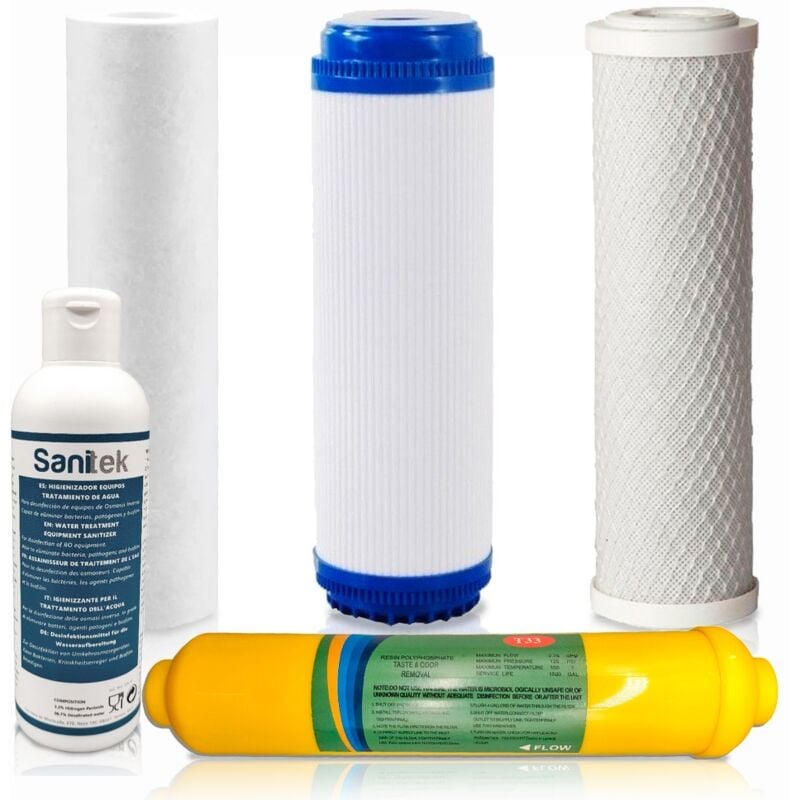 foto del prodotto rosmmel set di 4 filtri acqua per osmosi inversa universale 5 stadi post filtro remineralizzante . include un disinfettante sanitek