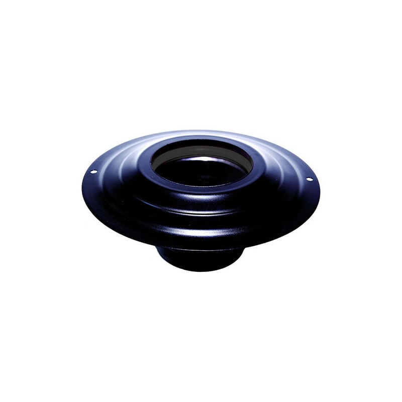 foto del prodotto rosone con tronchetto dn 100 mm d. esterno 230 mm. in acciaio inox verniciato nero per stufa a pellet o legna tubo nero ce made in italy