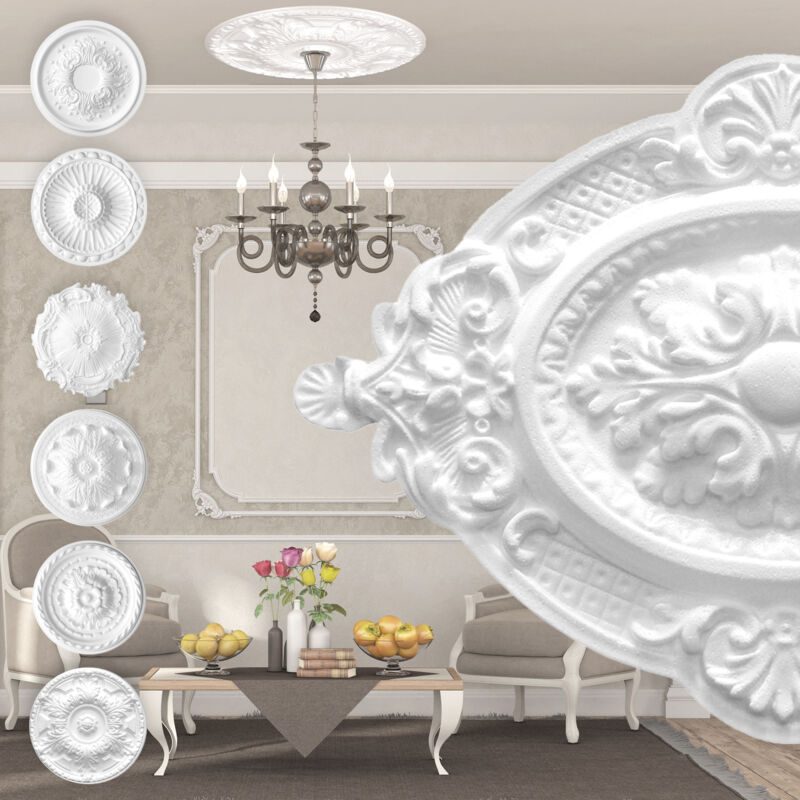 foto del prodotto rosone di polistirolo decorazione interna, stucco per soffitti eps bianco r 04 57x40cm