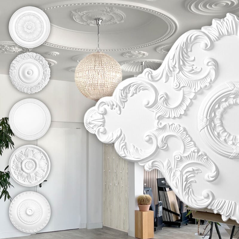 foto del prodotto rosone di stucco rosone da soffitto in schiuma dura pu, robusto hexim perfect series 1 b2023 940 x 660 mm