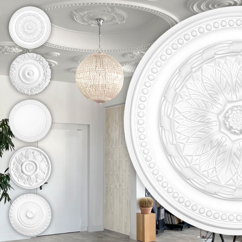 foto del prodotto rosone di stucco rosone da soffitto in schiuma dura pu, robusto hexim perfect series 1 b3005 400 mm