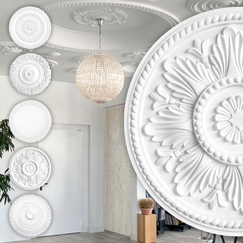 foto del prodotto rosone di stucco rosone da soffitto in schiuma dura pu, robusto hexim perfect series 1 b3018 460 mm