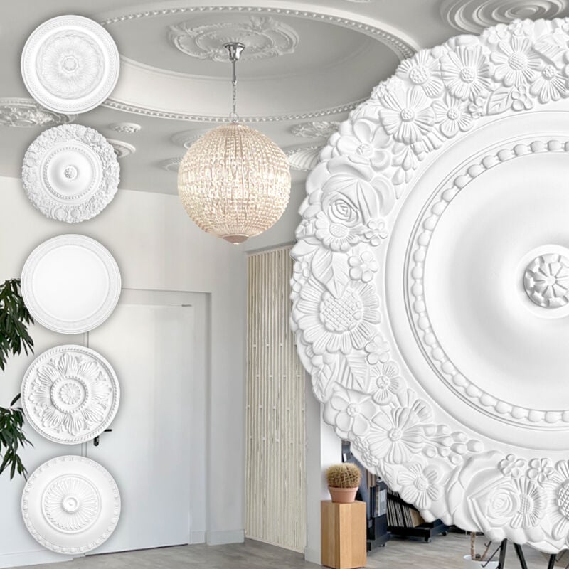 foto del prodotto rosone di stucco rosone da soffitto in schiuma dura pu, robusto hexim perfect series 1 b3039 535 mm