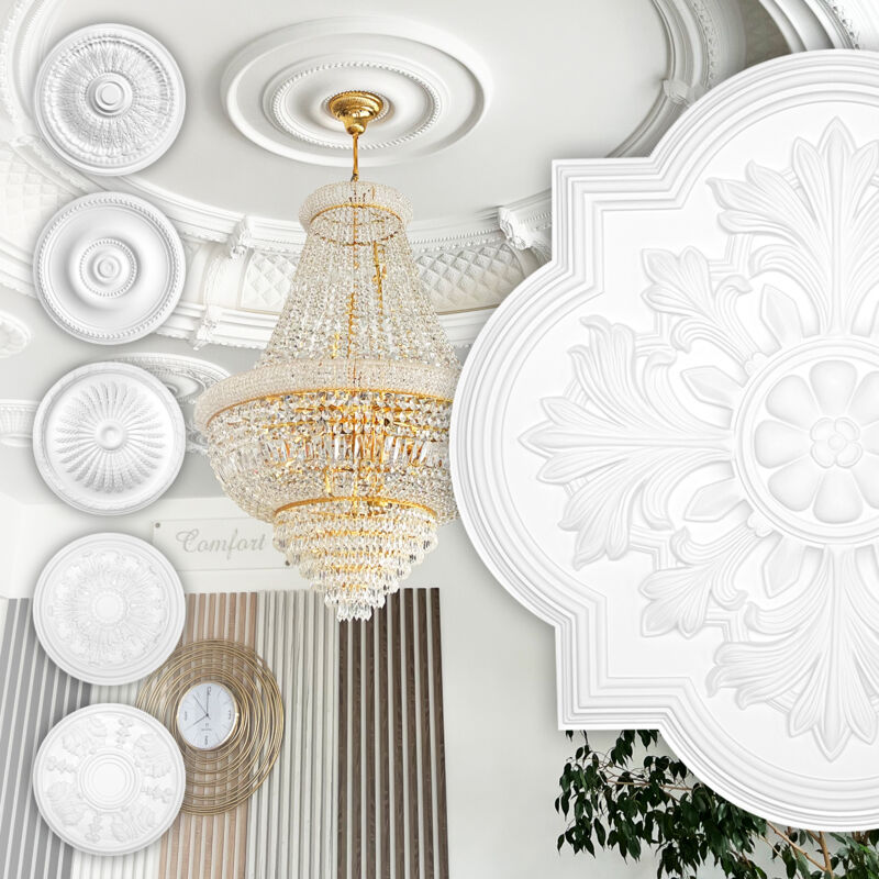 foto del prodotto rosone di stucco rosone da soffitto in schiuma dura pu, robusto hexim perfect series 2 b3078 508 mm
