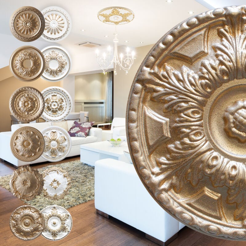 foto del prodotto rosone in polistirolo decorazione interna, stucco per soffitti eps oro r 02 40 cm, super oro