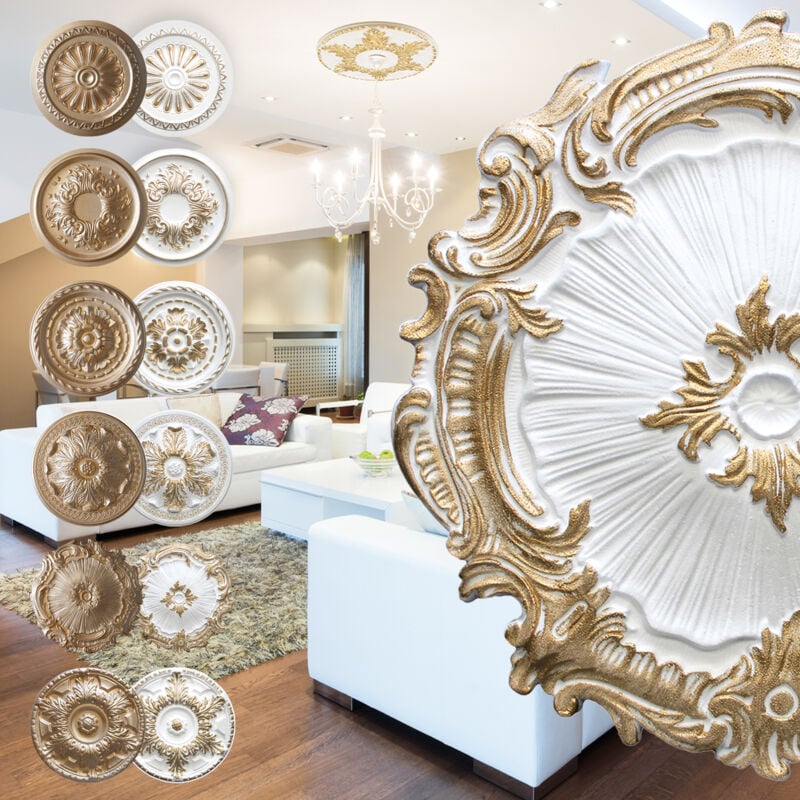 foto del prodotto rosone in polistirolo decorazione interna, stucco per soffitti eps oro r 07 40 cm, oro