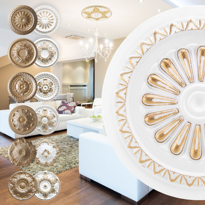 foto del prodotto rosone in polistirolo decorazione interna, stucco per soffitti eps oro r 15 34 cm, oro