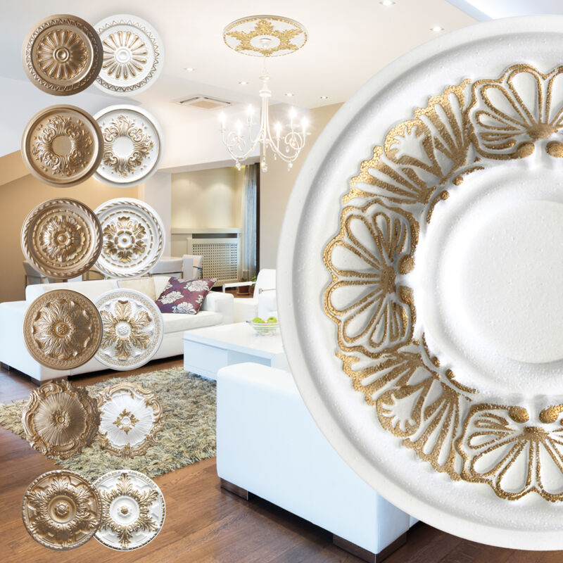 foto del prodotto rosone in polistirolo decorazione interna, stucco per soffitti eps oro r 17 28 cm, oro