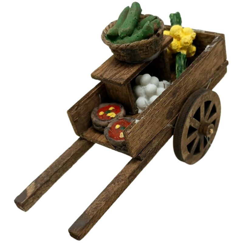foto del prodotto rossi rosa carretto con frutta 13 x 6 x 8 cm in legno per presepe 12097
