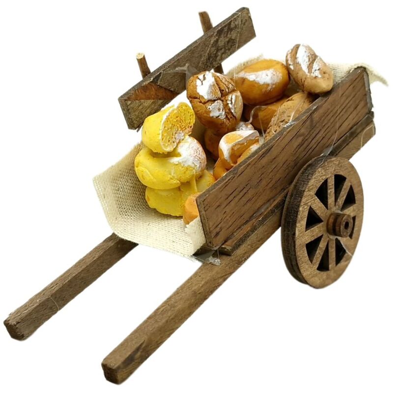 foto del prodotto rossi rosa carretto con pane 13 x 6 x 7.5 cm in legno per presepe 12098