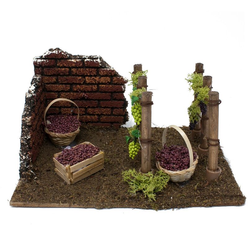 foto del prodotto rossi rosa filari di vigna con grappoli di uva miniatura presepe 11004