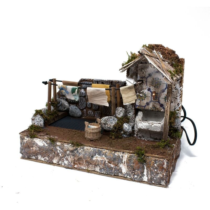 foto del prodotto rossi rosa fontana per presepe con lavatoio panni stesi 33x18 cm 11511