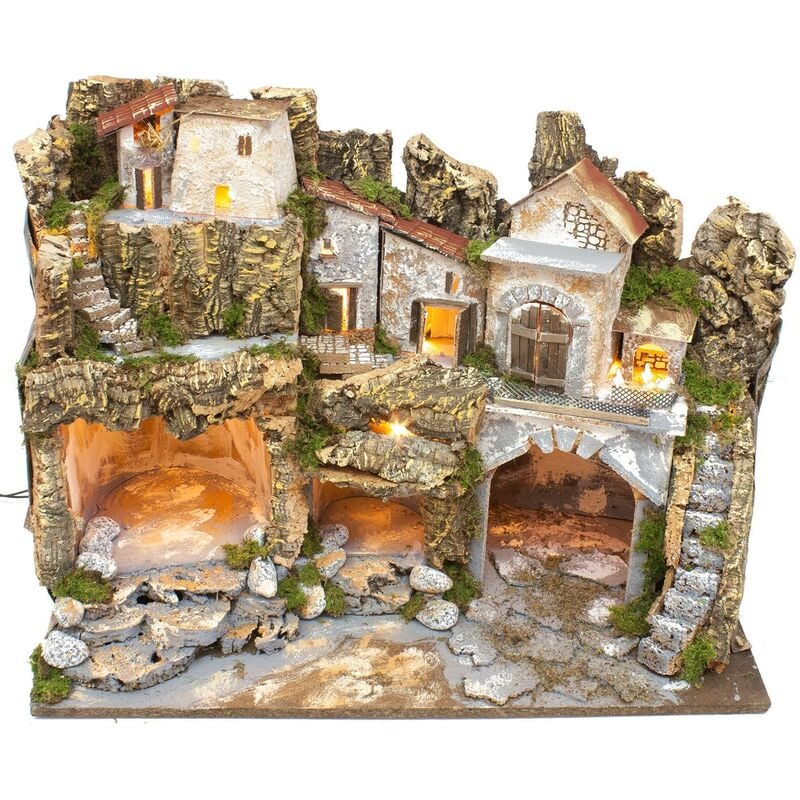 foto del prodotto rossi rosa paesaggio per presepe con luci e case 60x35 cm 87377