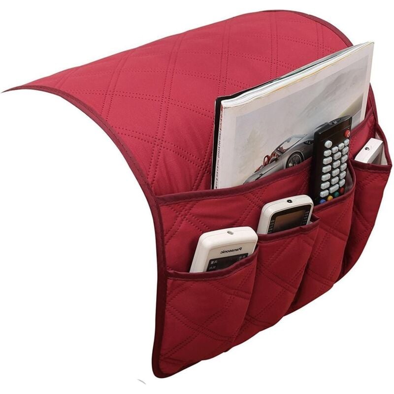 foto del prodotto rosso organizer per braccioli per poltrona, copertura protettiva per poltrona divano, tasche sospese salvaspazio, custodia antiscivolo per telefono,