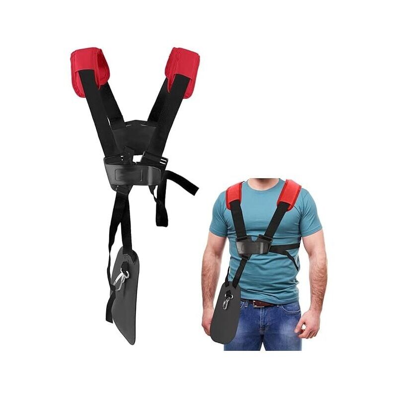 foto del prodotto rosso tracolla per tosaerba doppia imbracatura per tosaerba con cintura in nylon resistente regolabile per decespugliatore o giardinaggio per