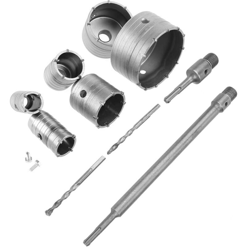 foto del prodotto rosvola set di punte a corona cava da 30 mm, 40 mm, 65 mm, 82 mm, 110 mm con filettatura m22 sds plus 300 mm e sds max 300 mm, punta per trapano a