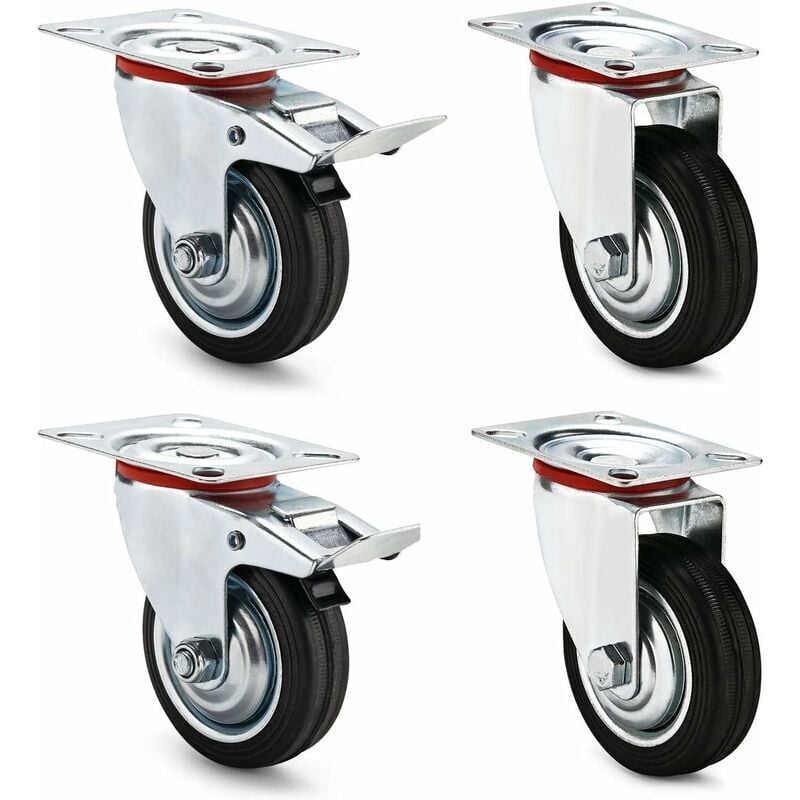 foto del prodotto rotelle per trasporto mobili 75mm, 4 rotelle per attrezzatura, 2 rotelle girevoli 2 rotelle girevoli con freno, girevole a 360 , capacit di carico