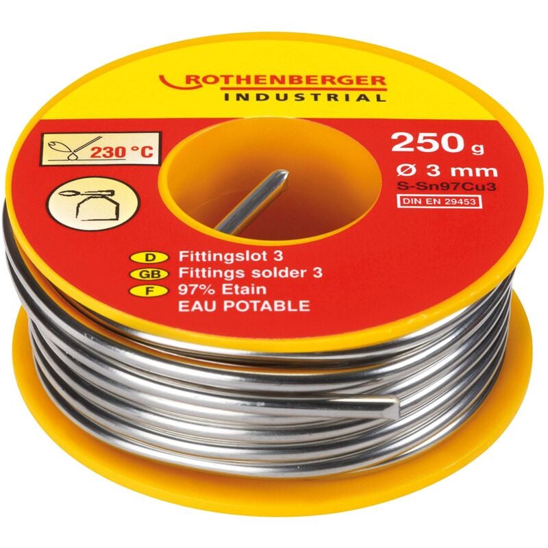 foto del prodotto rothenberger industrial fittingslot 3 250 g tubi di riscaldamento e acqua potabile composizione stagno 97 , rame 3 045255e