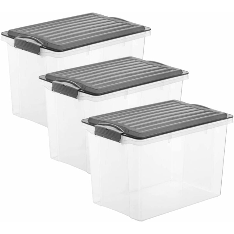 foto del prodotto rotho compact set di 3 scatole con coperchio, plastica pp senza bpa, grigio antracite trasparente, 40 x 28 x 34.4 cm
