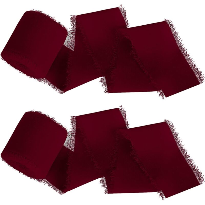 foto del prodotto rotoli di nastro chiffon con frange da 4 cm x 5 m per bouquet, nastro fatto a mano color bordeaux, confezione regalo, nastro sfilacciato,