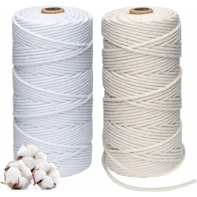 foto del prodotto rotoli x 2 colori di corda di cotone, corda di macram naturale da 3 mm con squisita scatola di immagazzinaggio, spago di corda di macram da 100