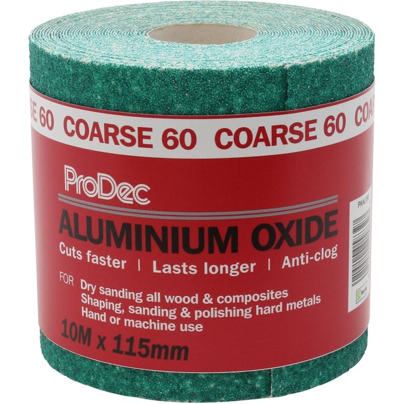 foto del prodotto rotolo da 10 m, grana 60, grana grossa, colore verde, in ossido di alluminio, per levigare legno, vernice, intonaco, stucco, metallo e altro ancora,