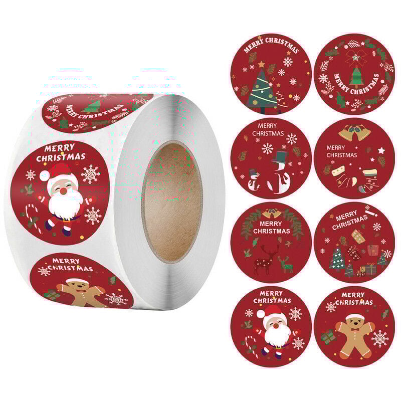 foto del prodotto rotolo di adesivi natalizi, 500 etichette con sigillo natalizio, per buste, sacchetti regalo, sacchetti di carta, cartoline di natale