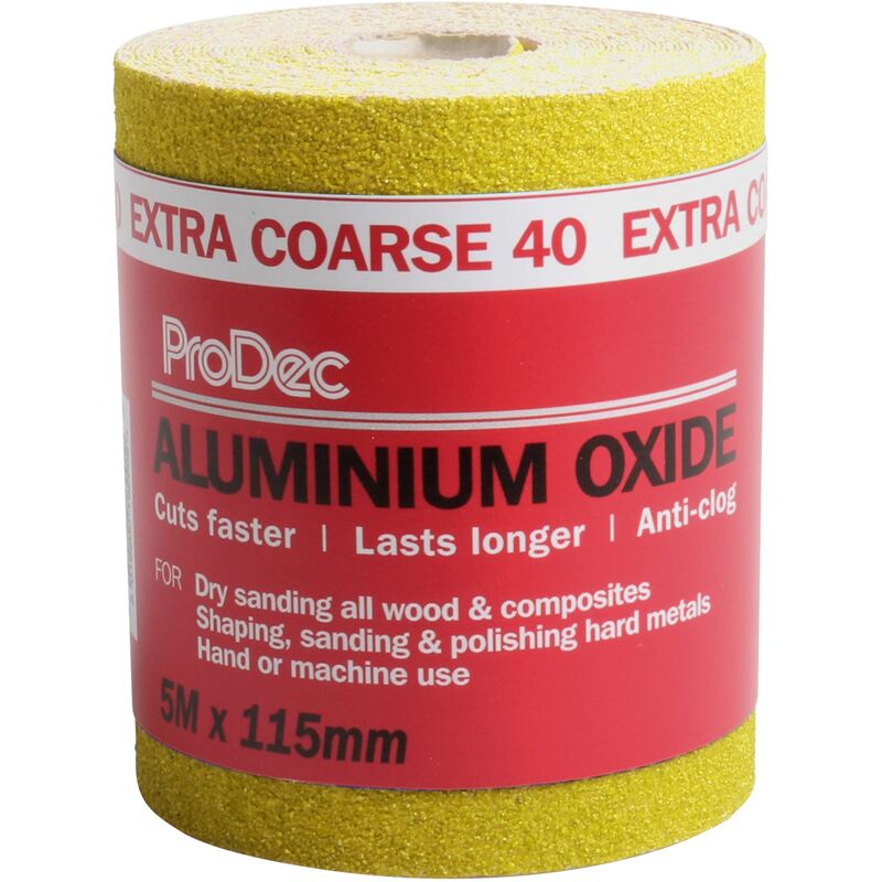 foto del prodotto rotolo di carta abrasiva in ossido di alluminio giallo grana 40, grana 40, per levigare legno, vernice, gesso, riempitivo, metallo e altro, larghezza 115 mm, compatibile con levigatrici a - prodec