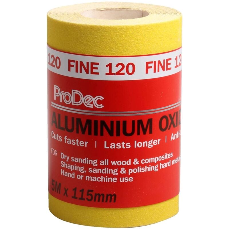 foto del prodotto rotolo di carta abrasiva in ossido di alluminio giallo grana fine da 5 m, grana 120, per levigare legno, vernice, intonaco, stucco, metallo e altro