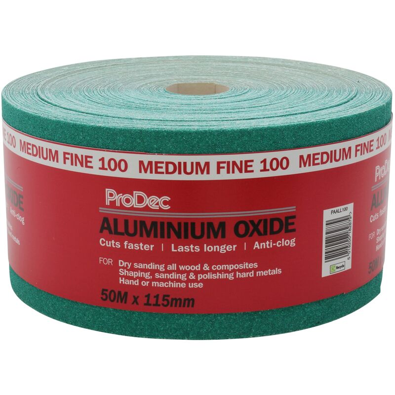 foto del prodotto rotolo di carta abrasiva in ossido di alluminio verde, grana 100, grana medio fine, per levigare legno, vernice, gesso, riempitivo, metallo e molto