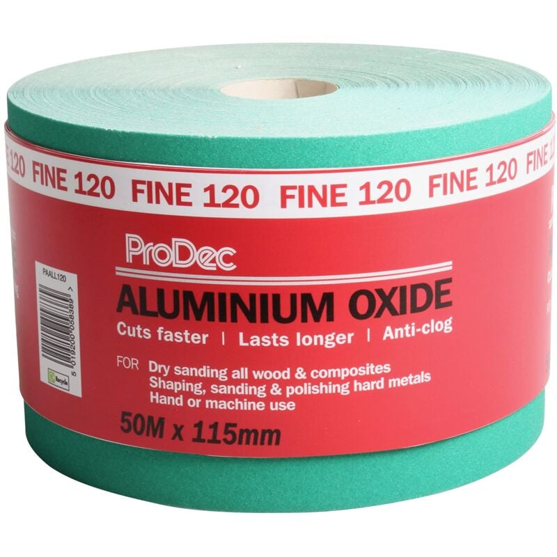 foto del prodotto rotolo di carta abrasiva in ossido di alluminio verde, grana 120, grana fine, per levigare legno, vernice, gesso, riempitivo, metallo e molto altro