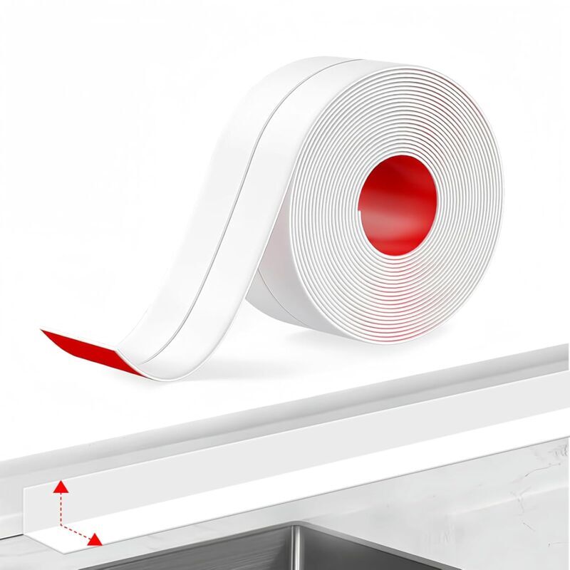 foto del prodotto rotolo di nastro sigillante per bagno, nastro bianco per cucina e vasca, 3 m x 3,2 cm