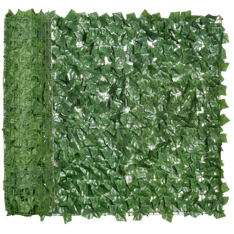foto del prodotto rotolo di siepe artificiale per balcone in pe con foglie 300x100 cm verde scuro