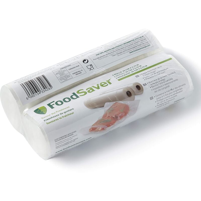 foto del prodotto rotolo termosigillabile per macchina per sottovuoto alimenti 20 cm x 6.7 m, senza bpa, 2 pezzi foodsaver