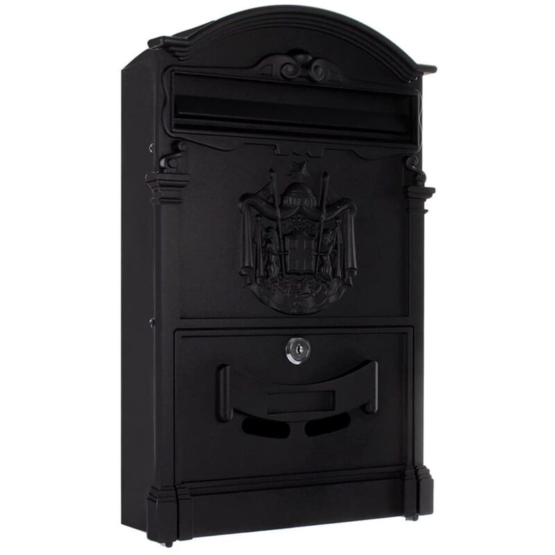 foto del prodotto rottner cassetta delle lettere ashford, nero, serratura a cilindro con 2 chiavi, alluminio, lxh 260x410 mm, kit di fissaggio incluso, targhetta