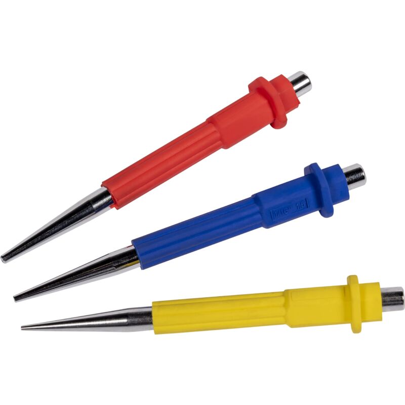 foto del prodotto rou31177 set di 3 punzoni per unghie in cromo vanadio, con impugnature codificate a colori da 0,8, 1,5, 2,5 mm roughneck