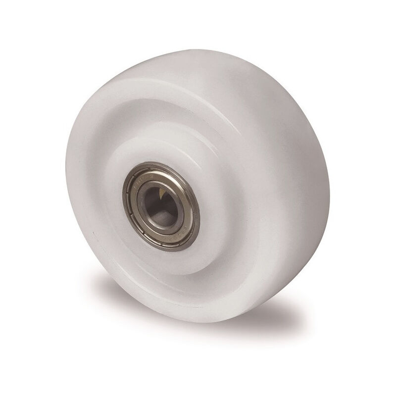 foto del prodotto roue d.100mm trgf.500kg pa blanc axe d.10mm longueur moyeu 45 47mm promat