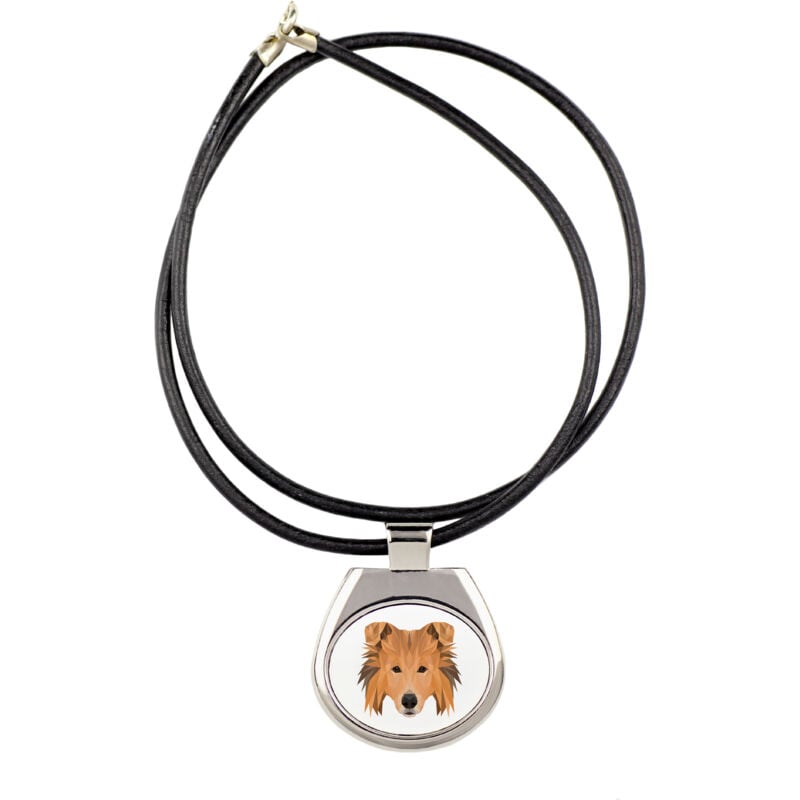 foto del prodotto rough collie - collana con foto e scritta geometrica di art-dog