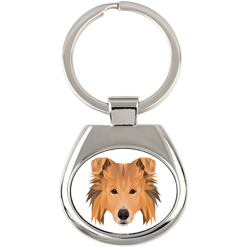 foto del prodotto rough collie portachiavi geometrico con foto e scritta art dog