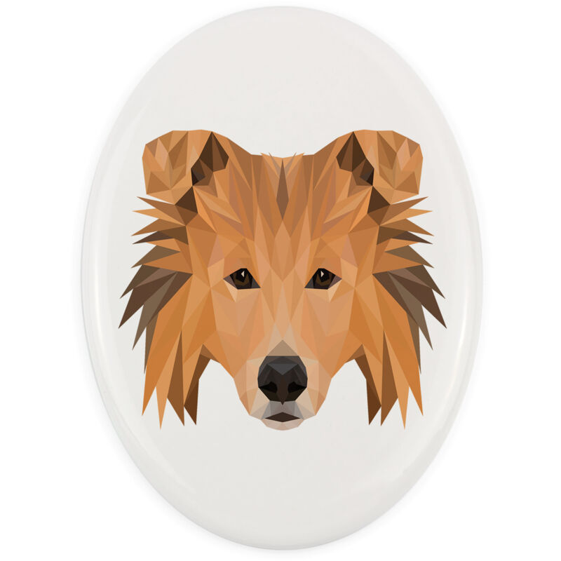 foto del prodotto rough collie un piatto con una foto e un iscrizione geometrica di art dog