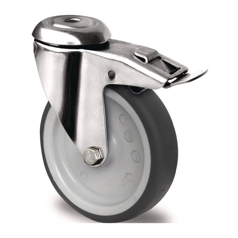 foto del prodotto roulette pivotante pied fixe d.125mm capacit de charge 100kg avec trou arri re palier lisse tpe gris promat