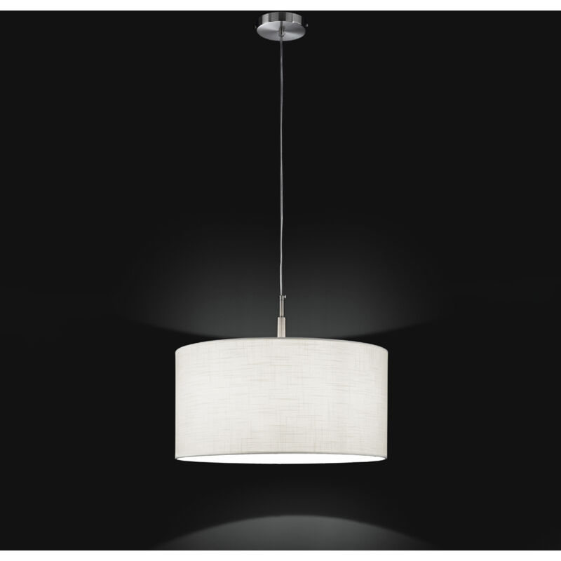 foto del prodotto round hotel sospensione 1 luce cromo con paralume in tessuto bianco attacco e27 diametro 50cm