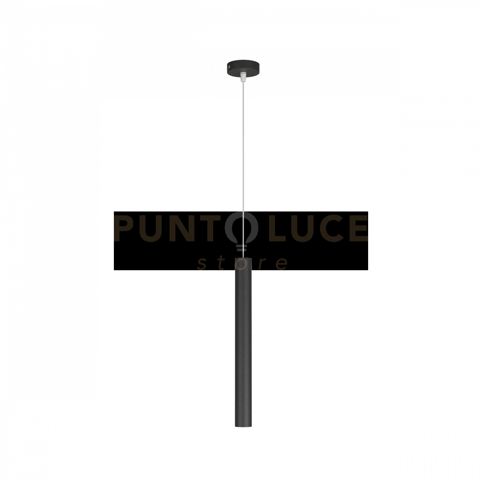 foto del prodotto round tube sospensione 1 luce nero cavo cm.250 con base 1174-s1-ne