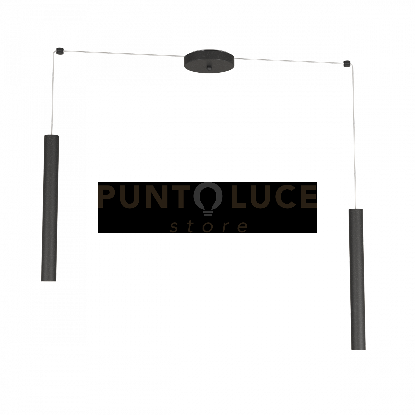 foto del prodotto round tube sospensione 2 luci nero cavo cm.250 con base 1174 s2 ne