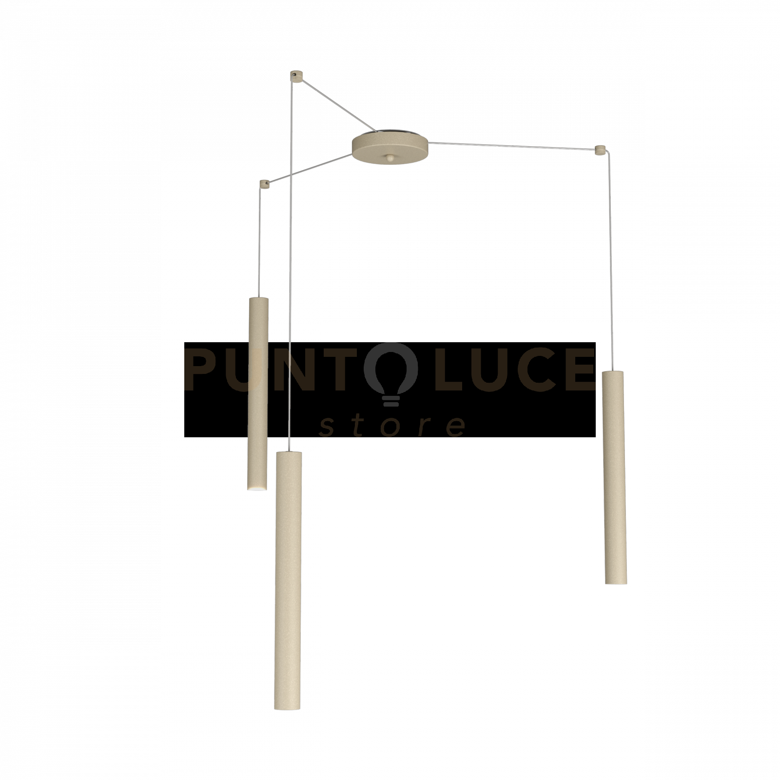 foto del prodotto round tube sospensione 3 luci sabbia cavo cm.250 con base 1174 s3 sa