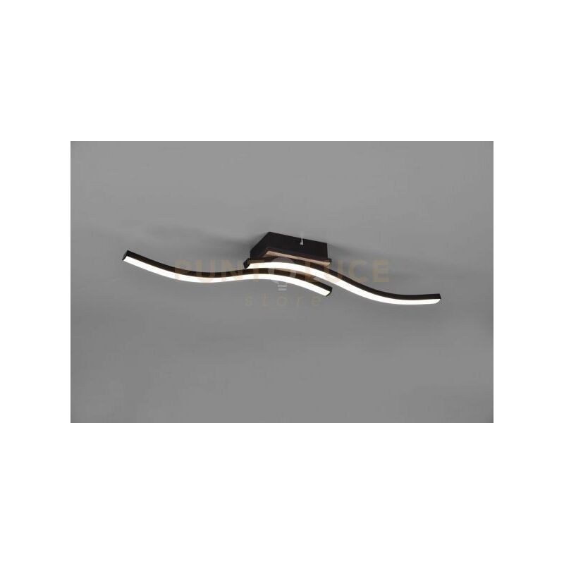 foto del prodotto route plafoniera led 10w 1000lm, 3000k 2 bacchette ondulate antracite con effetto legno l. 56cm