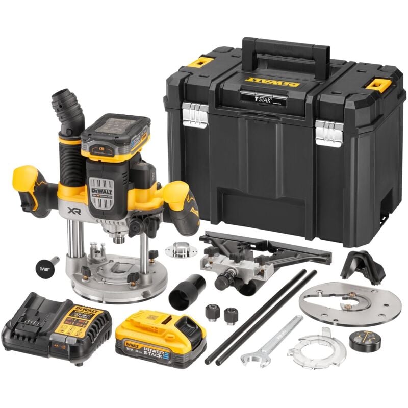 foto del prodotto router xr 18v brushless - dewalt - con 2 batterie 18v 5.0ah - caricabatterie - tstak - dcw620h2-qw