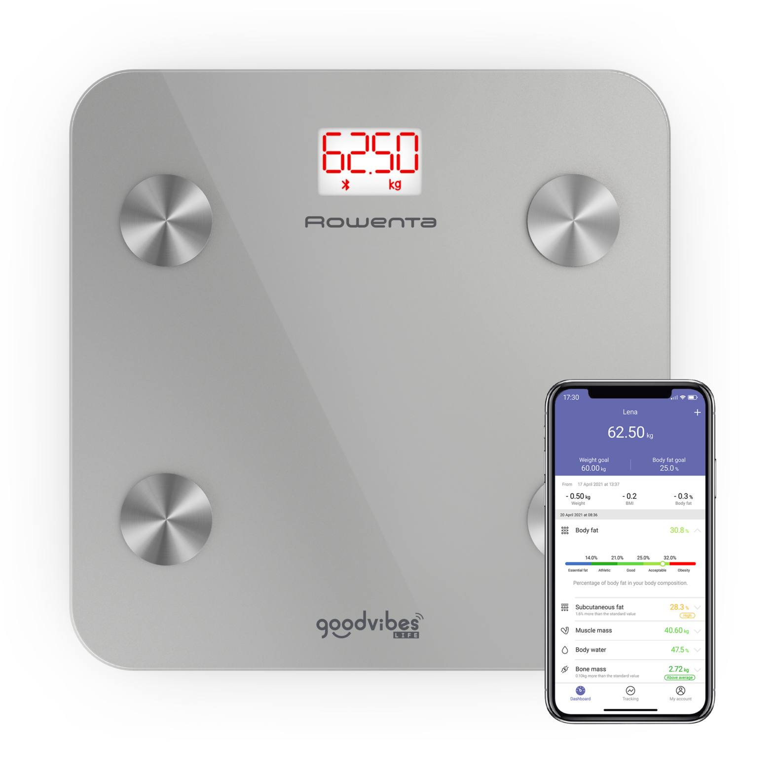 foto del prodotto rowenta goodvibes life br9600 quadrato argento bilancia pesapersone elettronica
